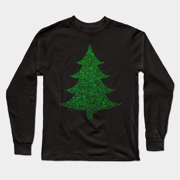 Minimalistic Green Faux Glitter Christmas Tree Long Sleeve T-Shirt by Felicity-K
